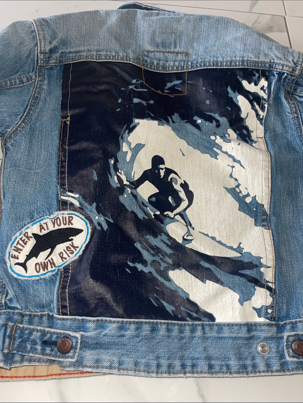 GAP Baja Surf Denim Jacket Light Blue Denim Jacket with Surf Patches